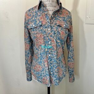 RALPH LAUREN 90’s Denim Blue PAISLEY Western Pocket Shirt Botton up - soft/comfy